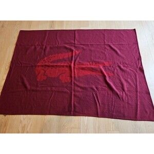 Lacoste Vtg. CrocAlligator Logo Knit Throw 49" x 66" DEEP RED Wool‎ Blend  EUC